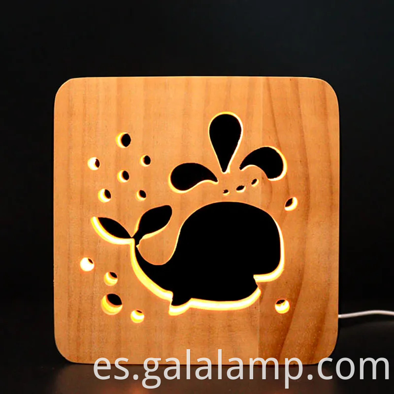 Luz de noche 3D creativa, tallado hueco de madera maciza, lámpara de escritorio LED